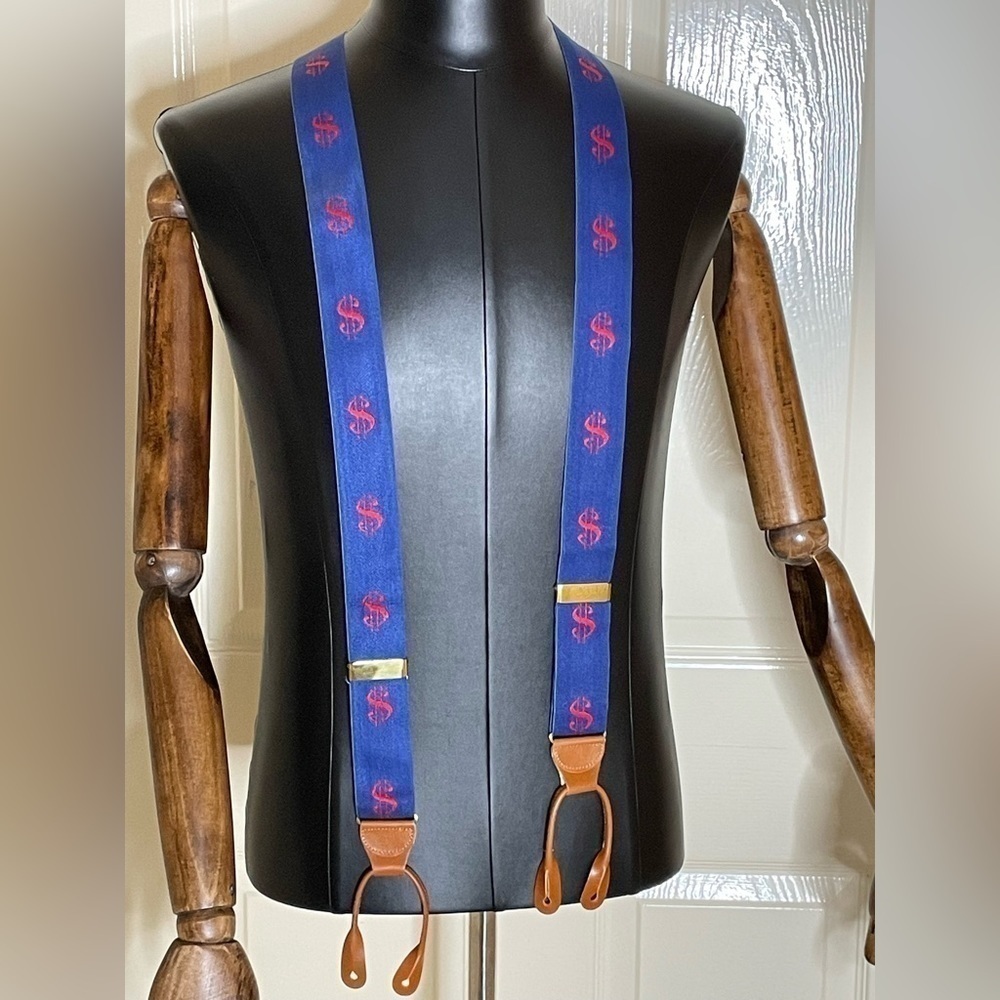 New  Vintage Dooney & Bourke Men's $$$ Suspenders Red Blue Brown Leather‌‌‌‌‌‌